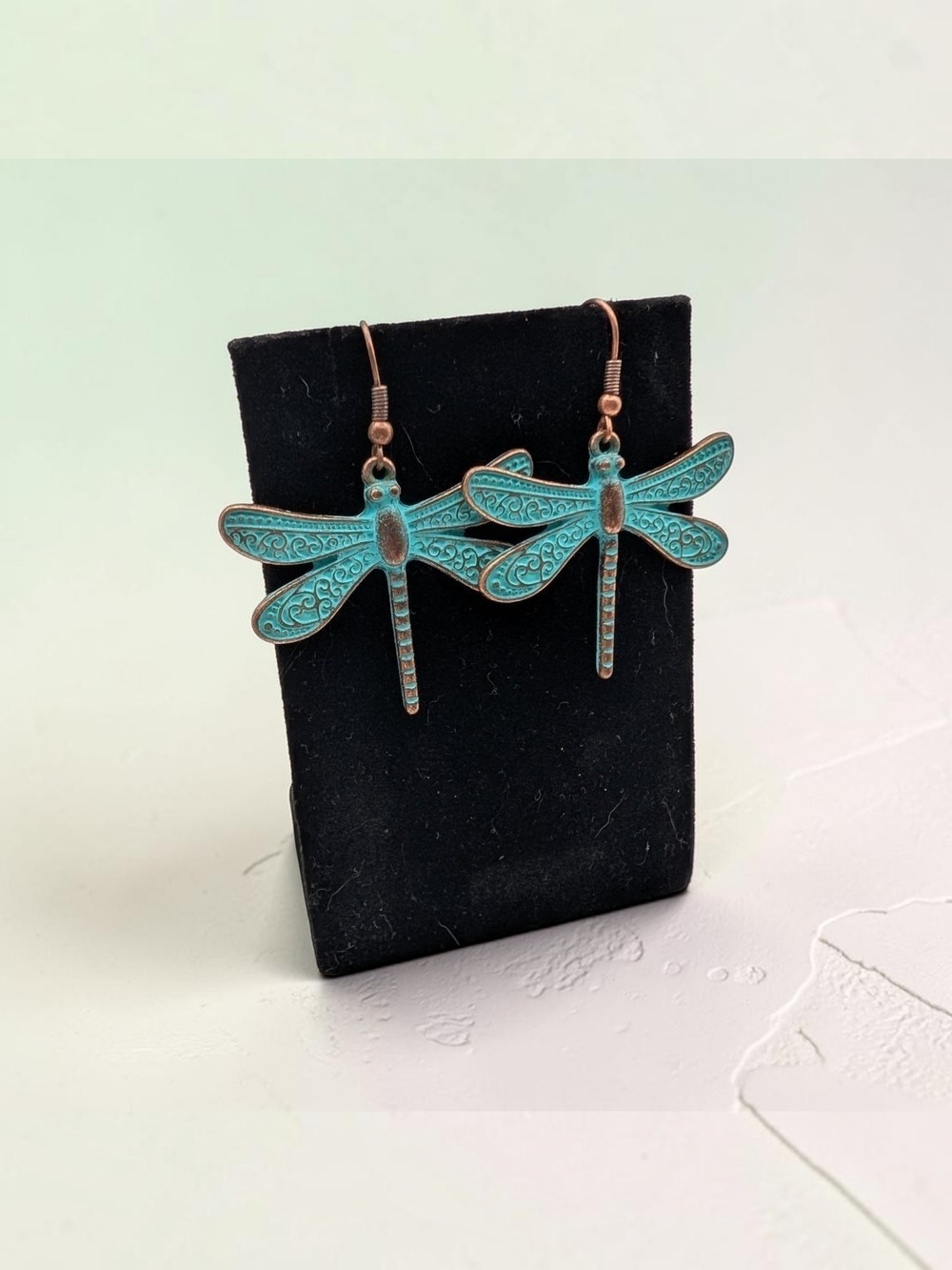 Turquoise Patina Dragonfly Dangle Earrings